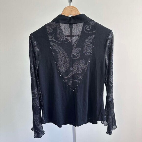 NWOT Black and Silver Button Down Blouse - Picture 2 of 2
